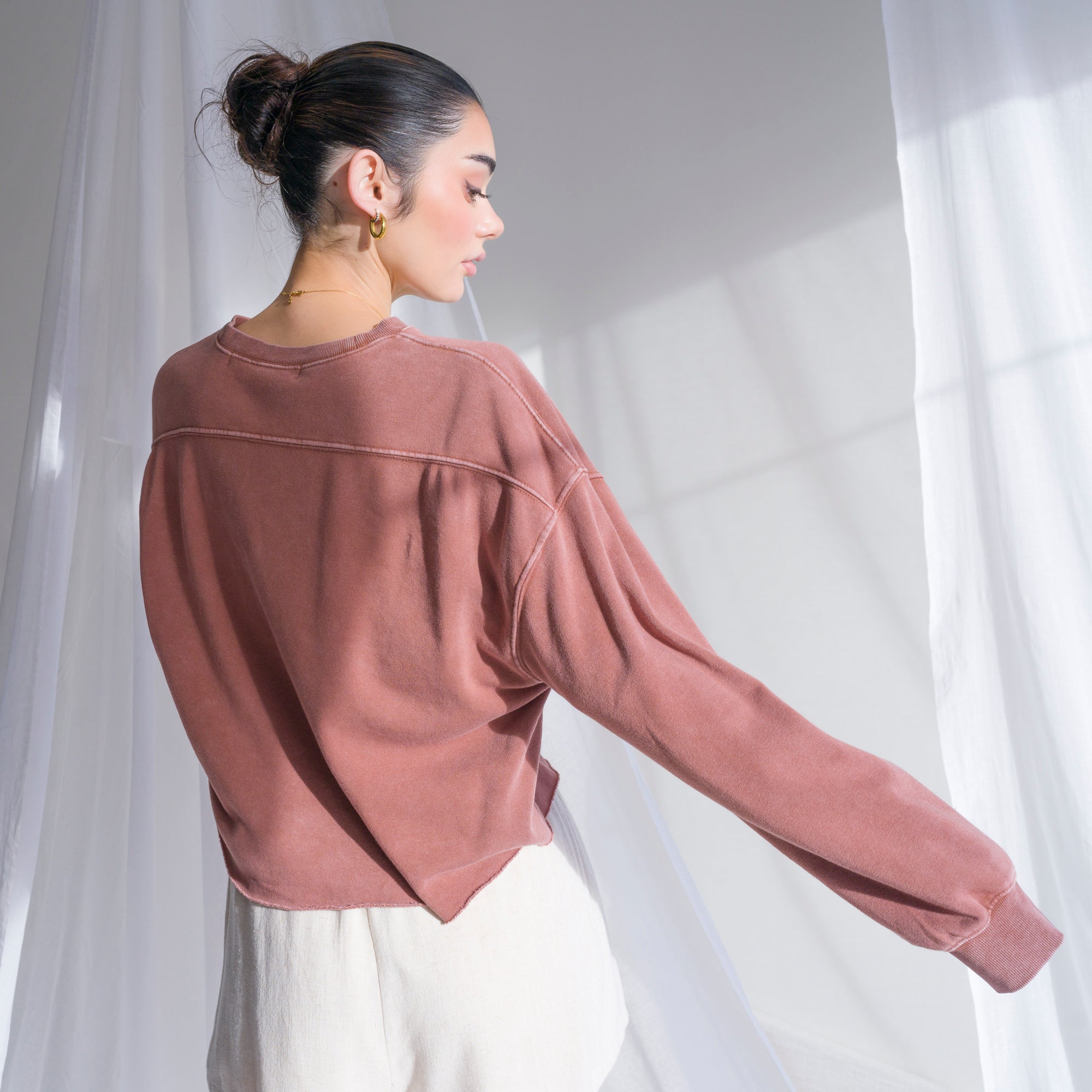 Soft Cotton Sweater in Mineral Washed French Terry