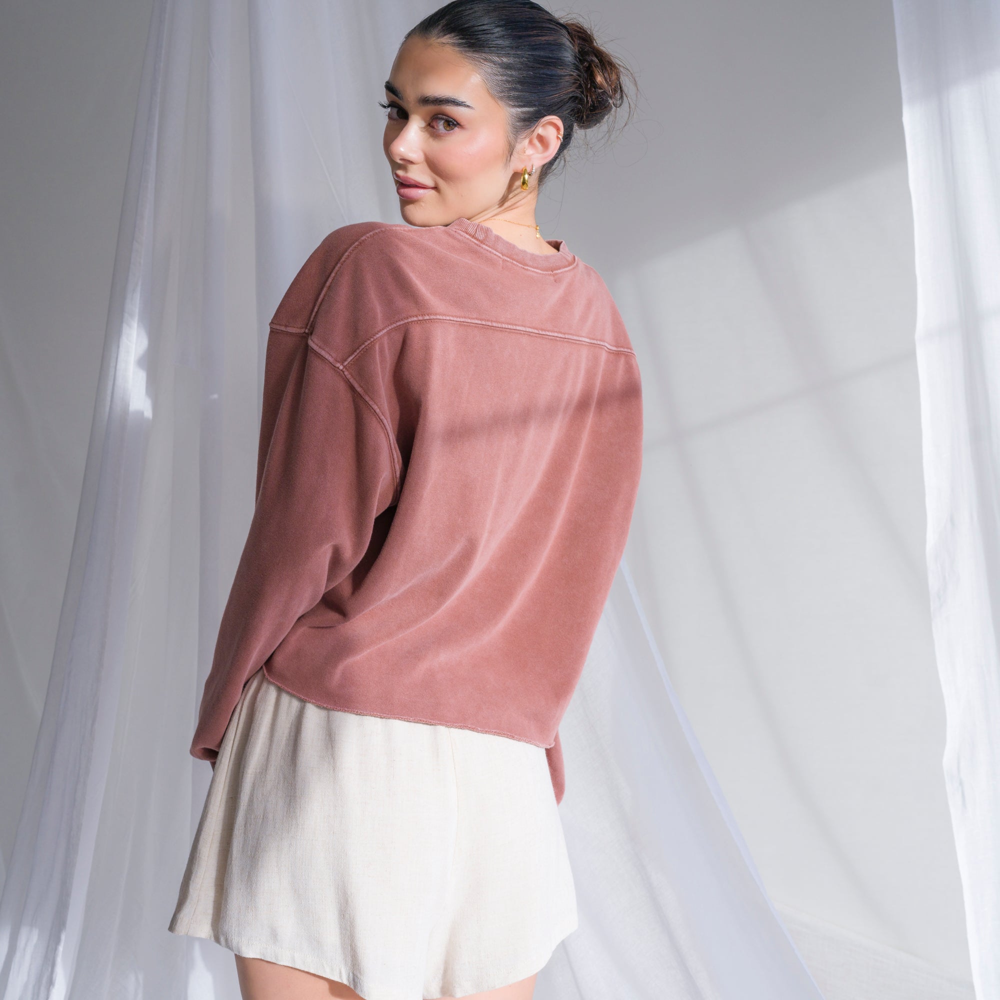 Soft Cotton Sweater in Mineral Washed French Terry