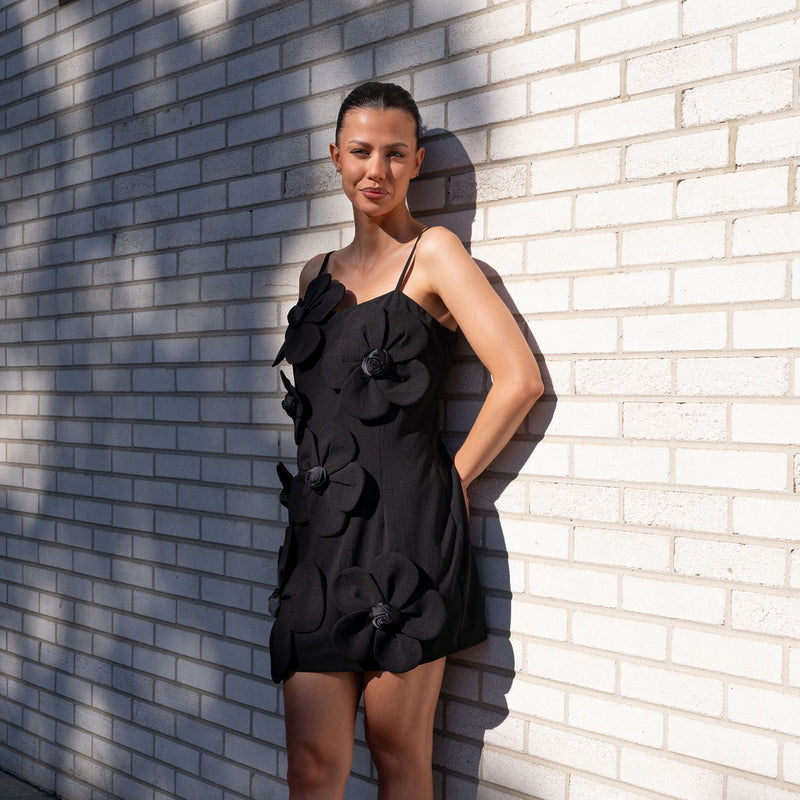 3D Flower Applique Dress In Black