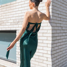 Strapless Cowl Back Satin Dress Maxi