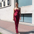 Strapless Cowl Back Satin Dress Maxi