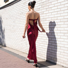 Strapless Cowl Back Satin Dress Maxi