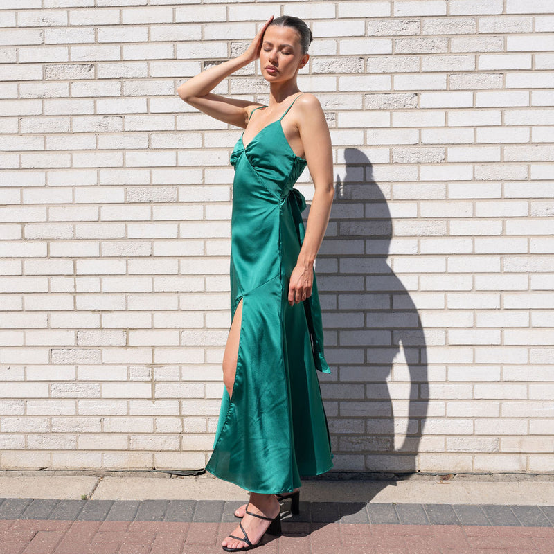 Romantic Satin Gown with Elongated Back Tie