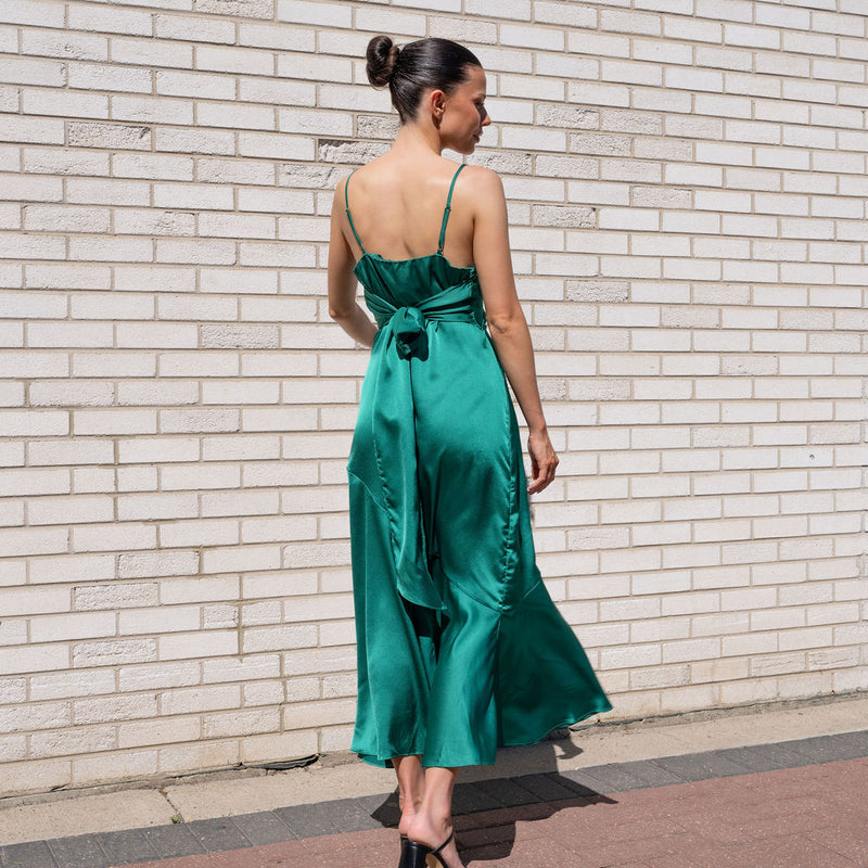Romantic Satin Gown with Elongated Back Tie