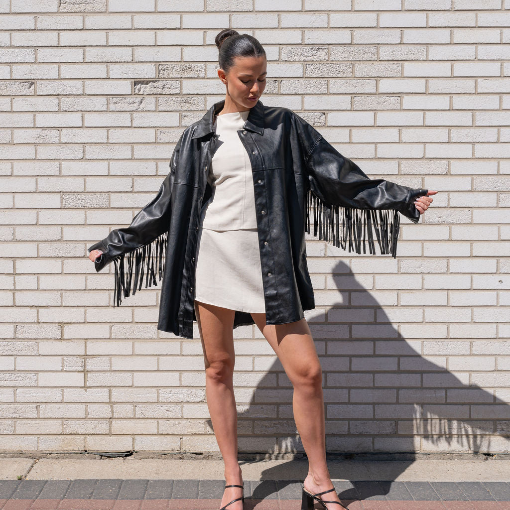 Faux Leather Fringe Jacket