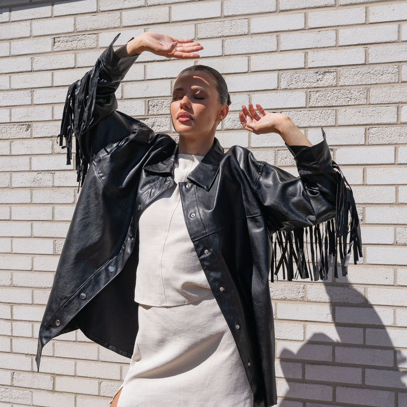 Faux Leather Fringe Jacket