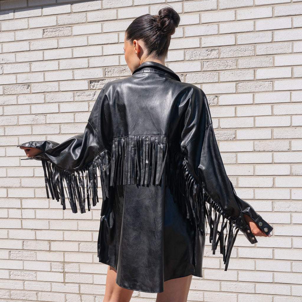 Faux Leather Fringe Jacket
