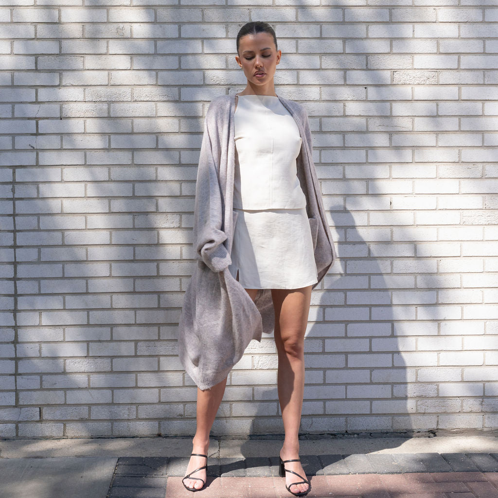 TWO TONED, SOFT KNIT BATWING CARDIGAN