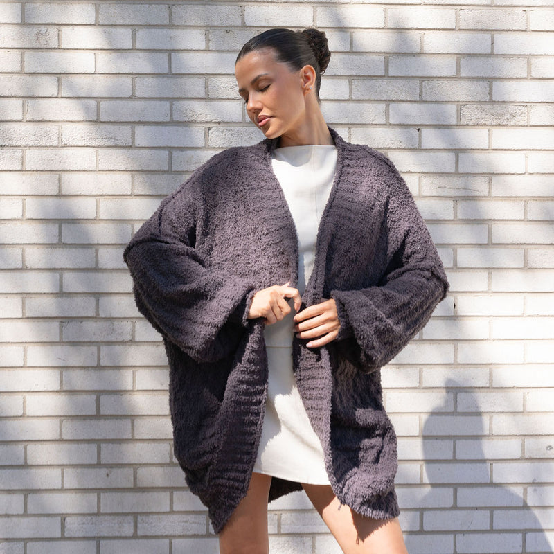 Teddy Cocoon Cardigan in Dark Purple-Grey
