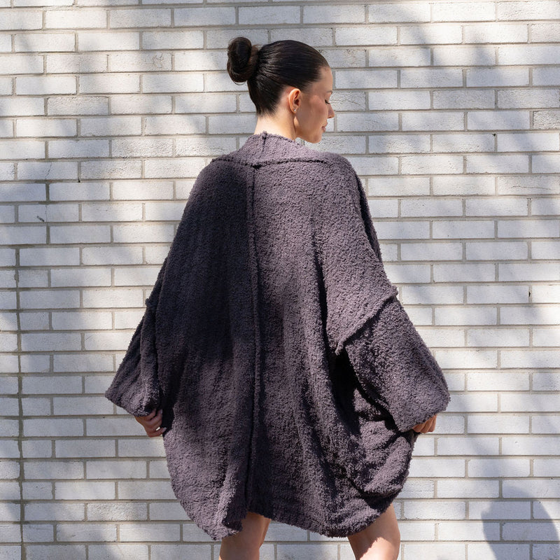 Teddy Cocoon Cardigan in Dark Purple-Grey
