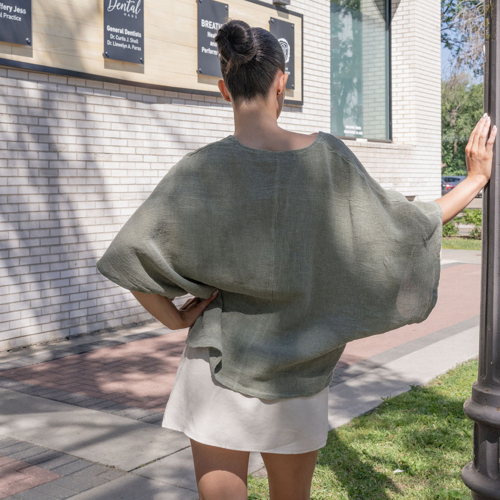Italian Linen Blouse in Sage