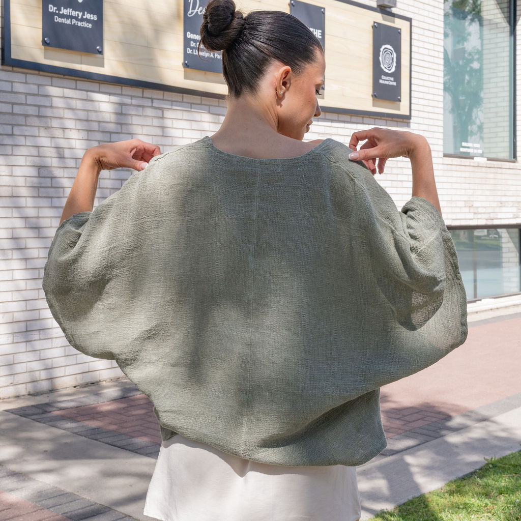 Italian Linen Blouse in Sage