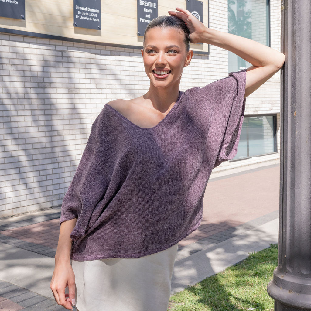 Italian Linen Blouse in Burgundy