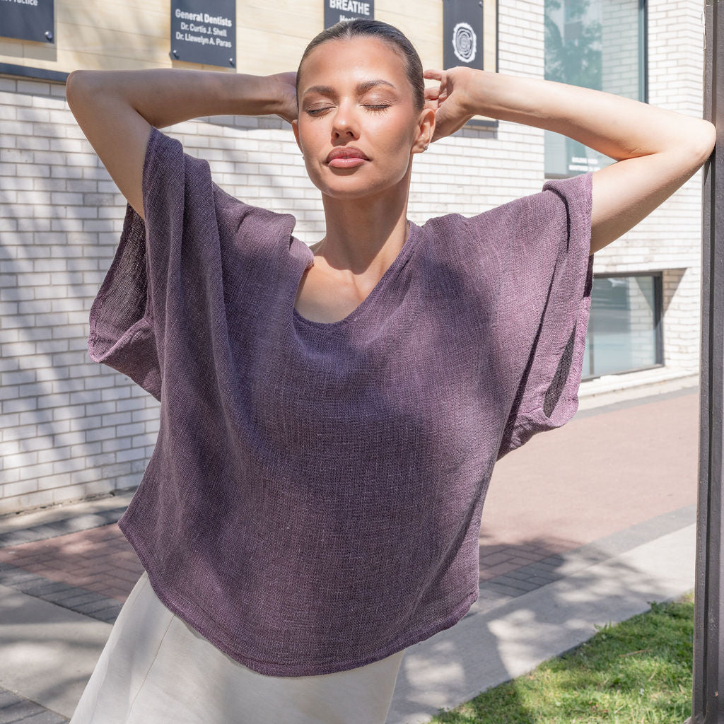 Italian Linen Blouse in Burgundy
