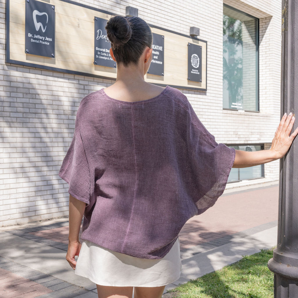 Italian Linen Blouse in Burgundy
