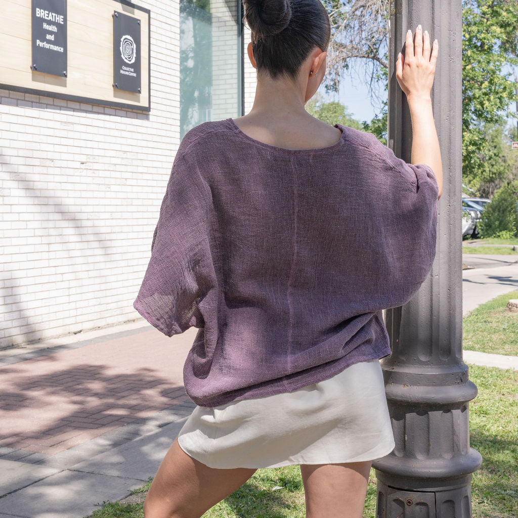 Italian Linen Blouse in Burgundy