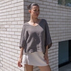 Italian Linen Blouse in Taupe
