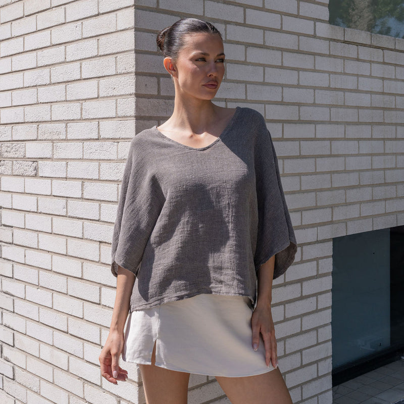 Italian Linen Blouse in Taupe