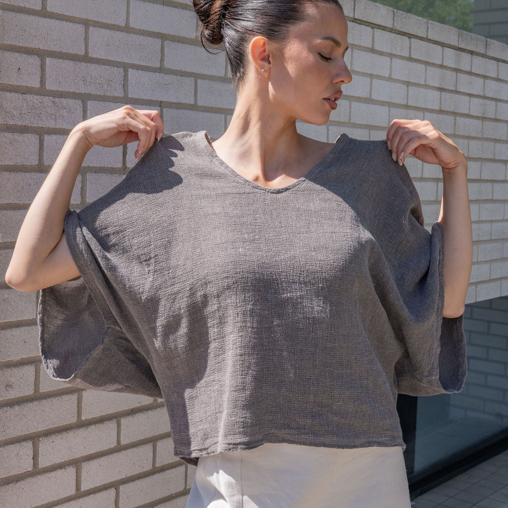 Italian Linen Blouse in Taupe