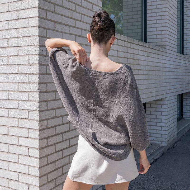 Italian Linen Blouse in Taupe