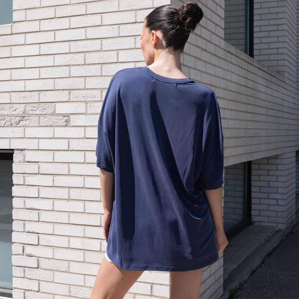 Cupro Boyfriend Tee in Navy