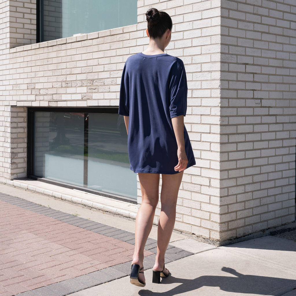 Cupro Boyfriend Tee in Navy