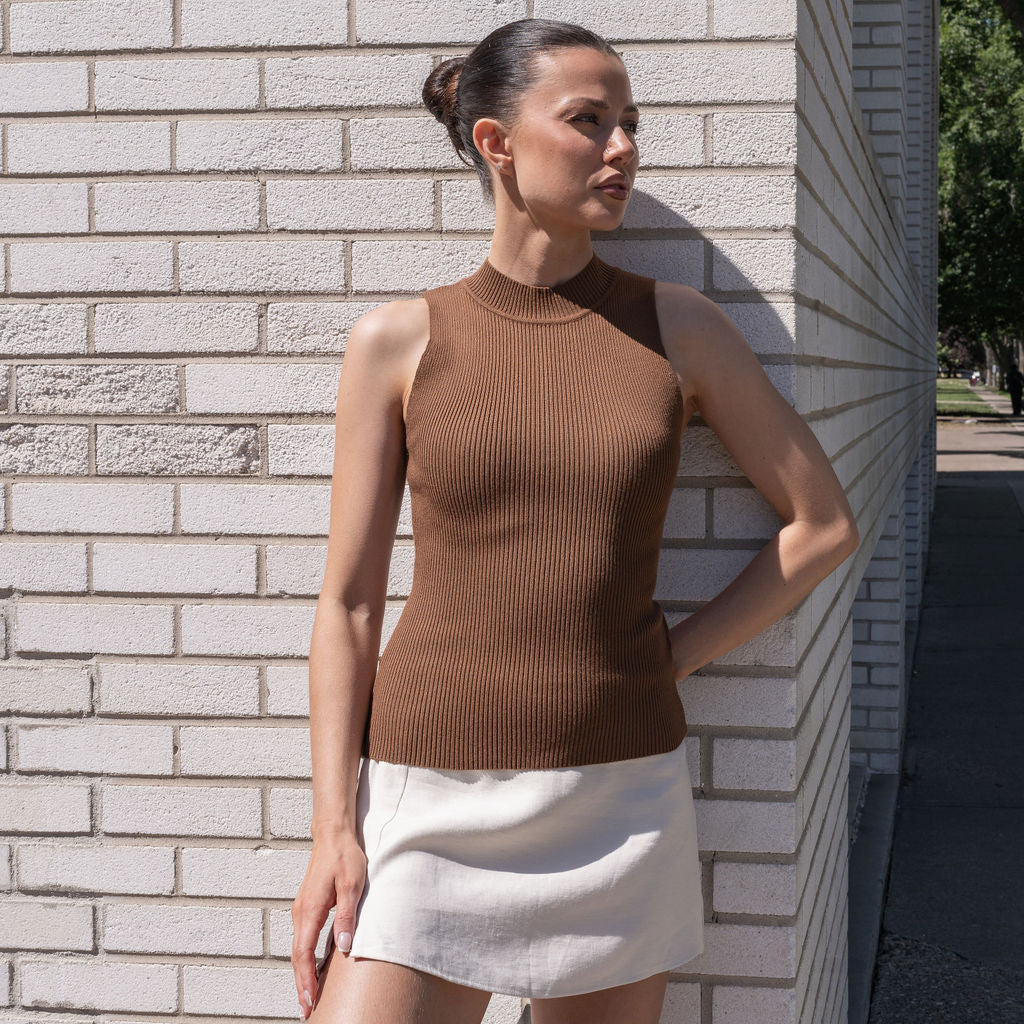 Mock Neck Tank in Ribbed Knit