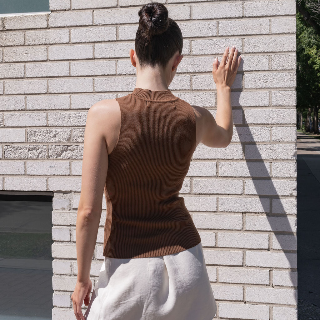 Mock Neck Tank in Ribbed Knit