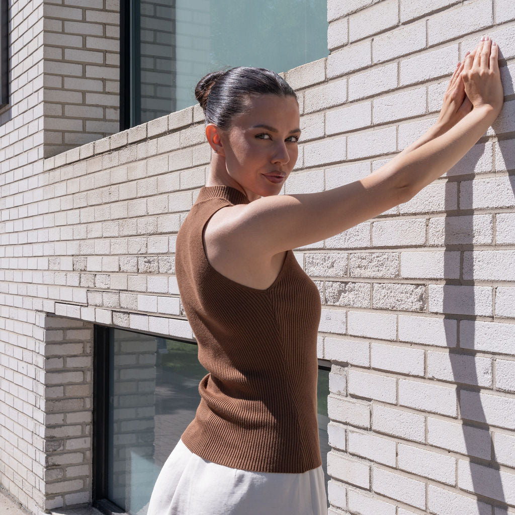 Mock Neck Tank in Ribbed Knit