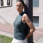 Mock Neck Tank in Ribbed Knit
