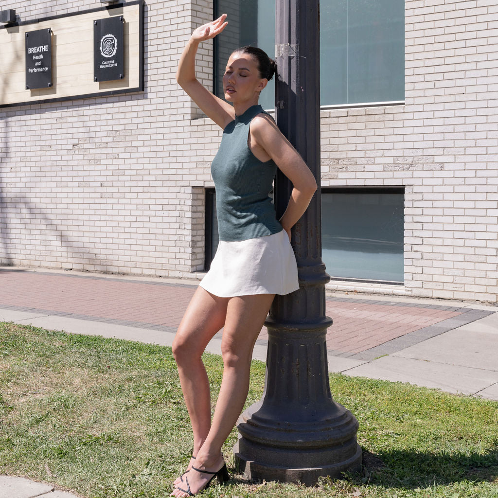 Mock Neck Tank in Ribbed Knit
