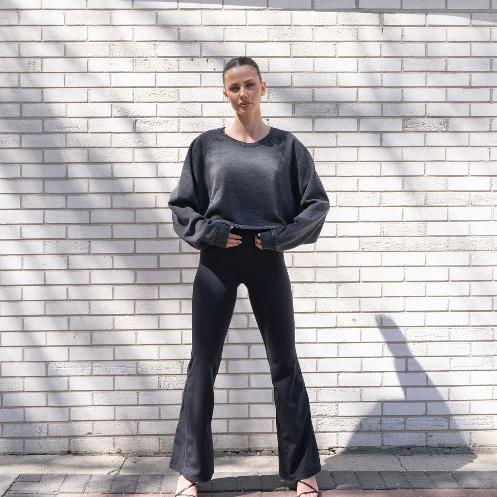 Mineral Washed Soft Cotton Sweater in Black