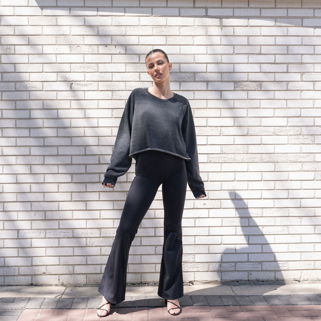 Mineral Washed Soft Cotton Sweater in Black