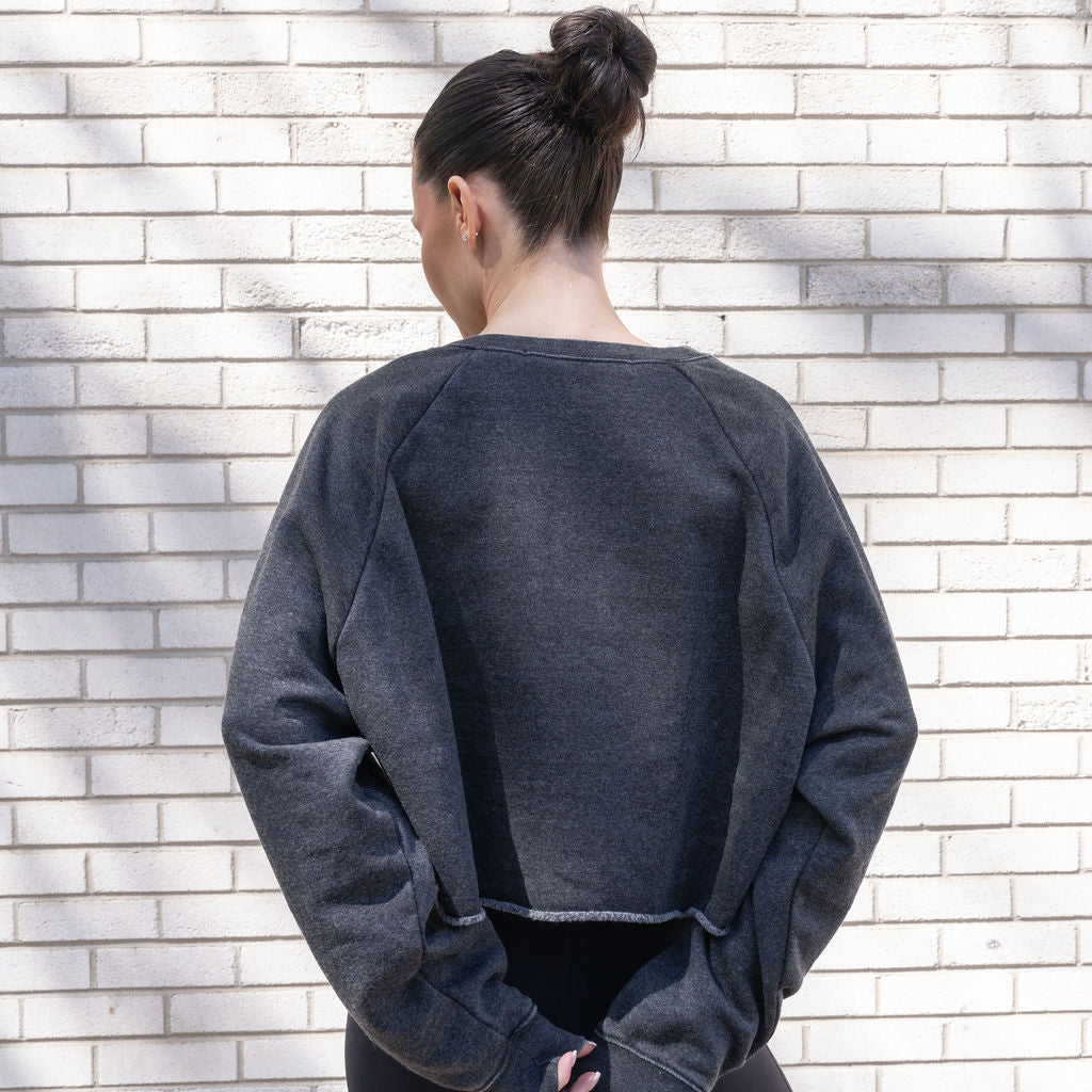 Mineral Washed Soft Cotton Sweater in Black