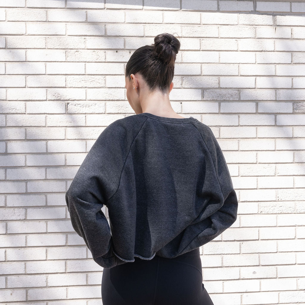 Mineral Washed Soft Cotton Sweater in Black