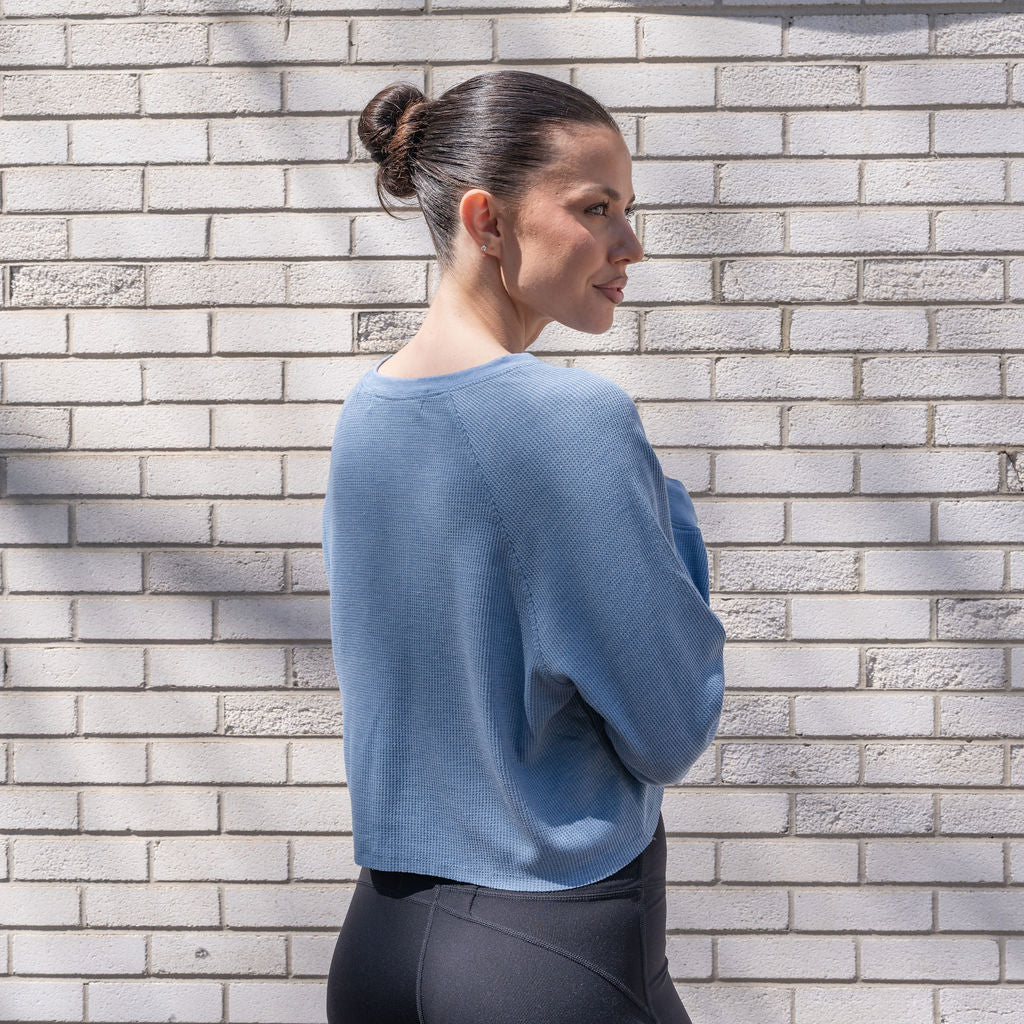 Waffle Crop Jersey Top in Blue
