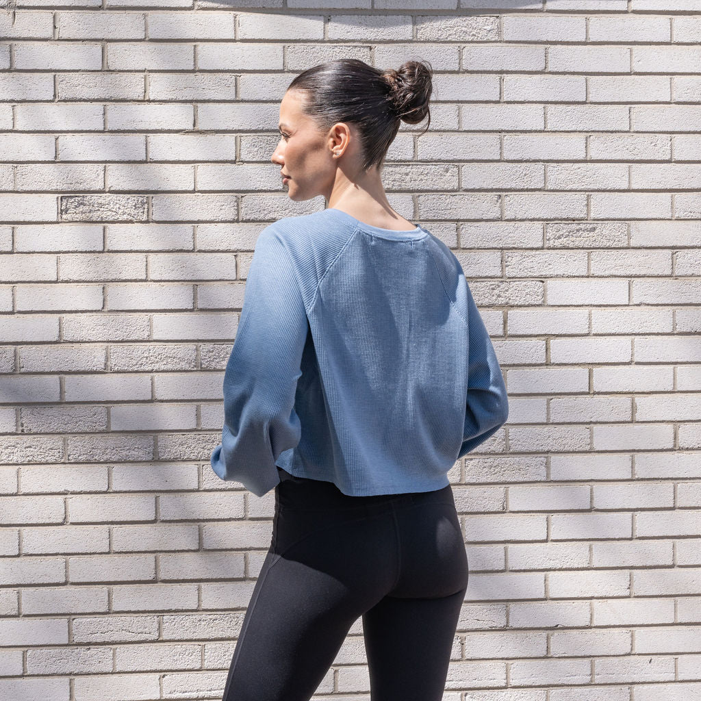 Waffle Crop Jersey Top in Blue