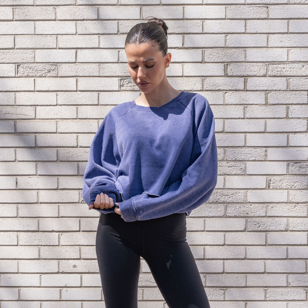 Mineral Washed Soft Cotton Sweater in Bright Blue