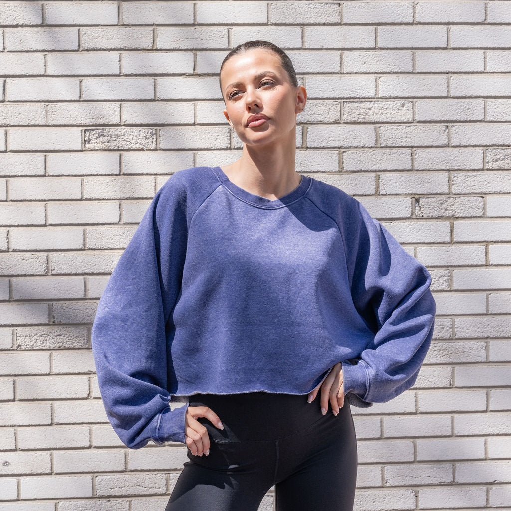 Mineral Washed Soft Cotton Sweater in Bright Blue