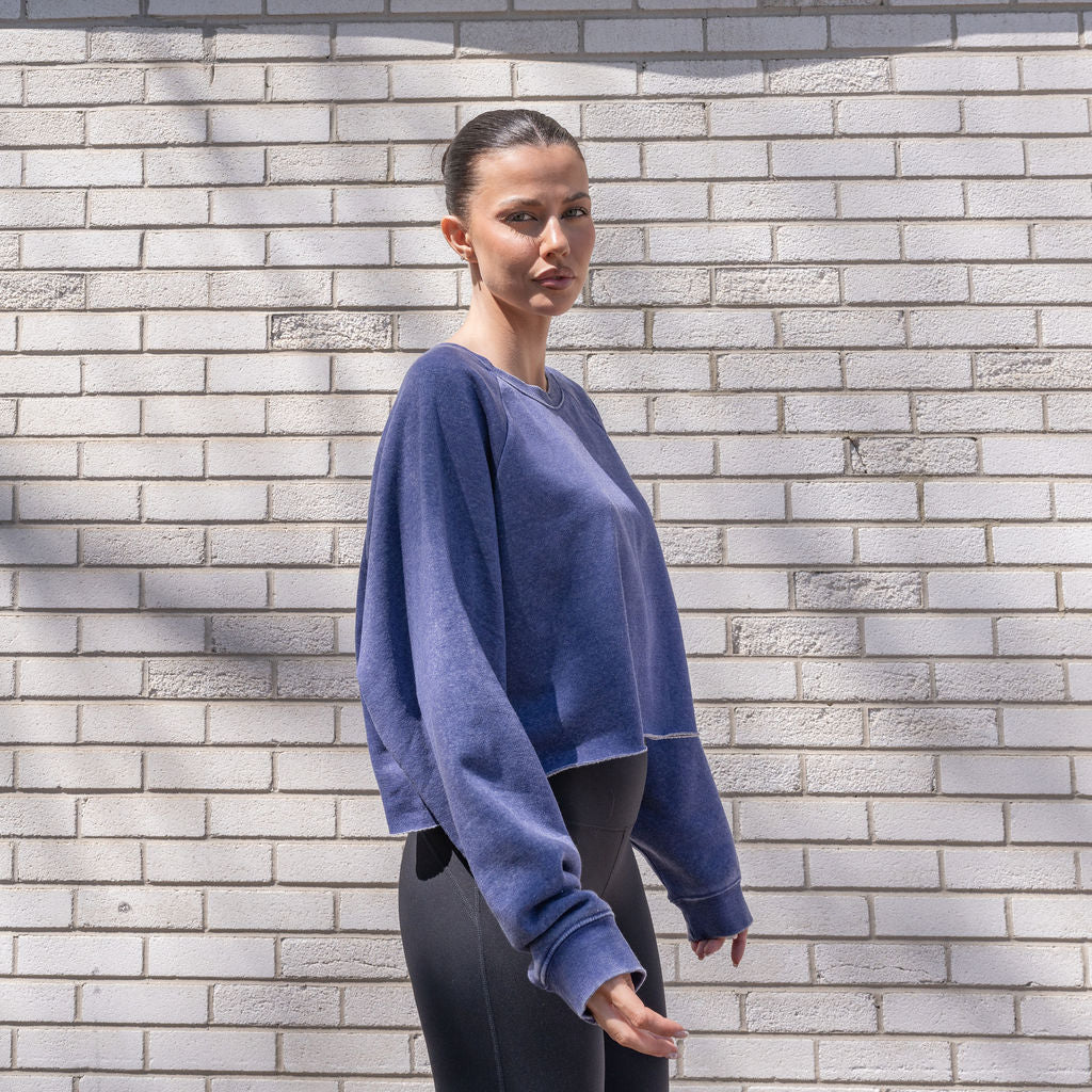 Mineral Washed Soft Cotton Sweater in Bright Blue
