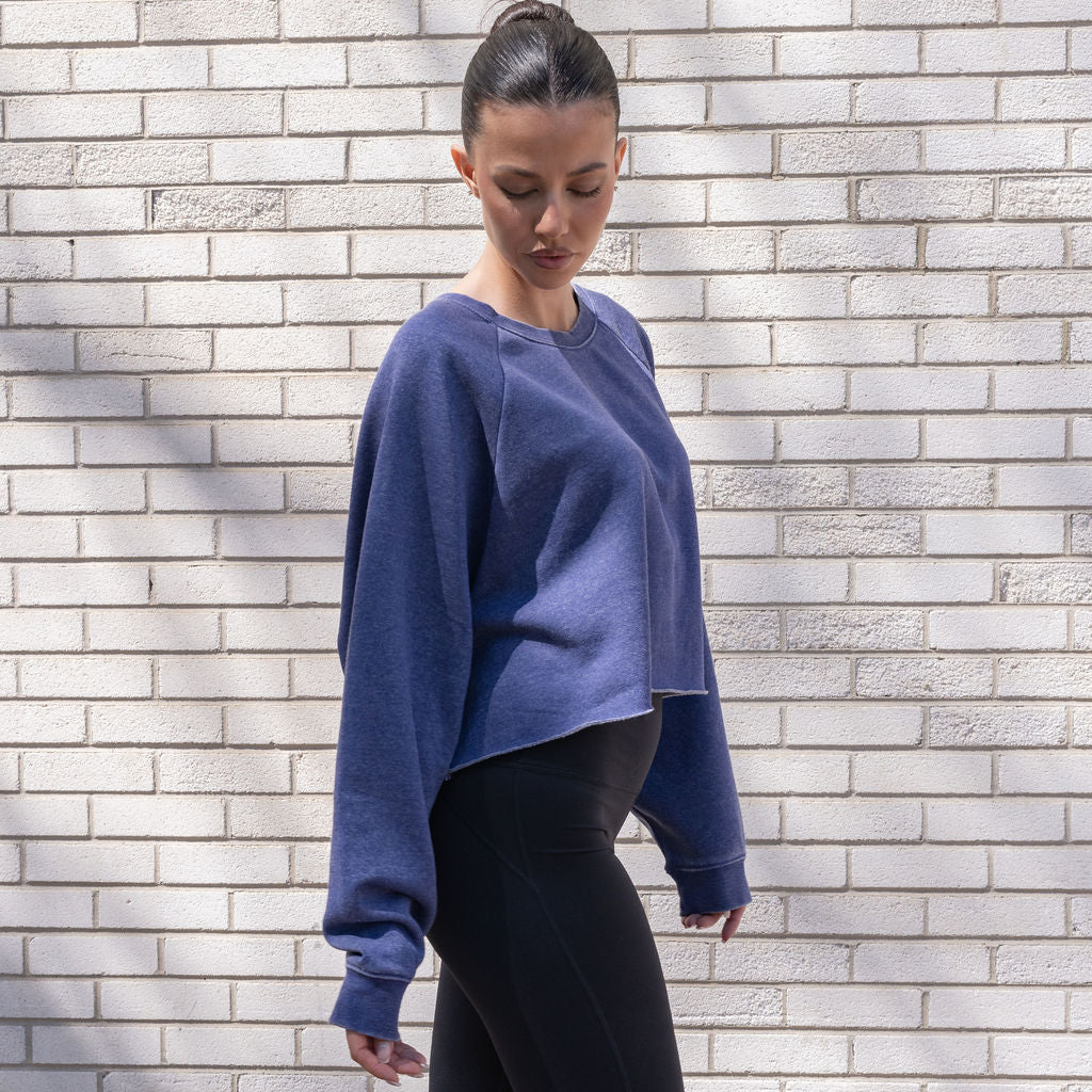 Mineral Washed Soft Cotton Sweater in Bright Blue