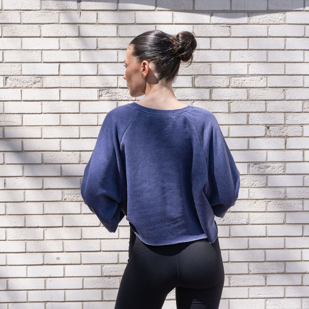 Mineral Washed Soft Cotton Sweater in Bright Blue