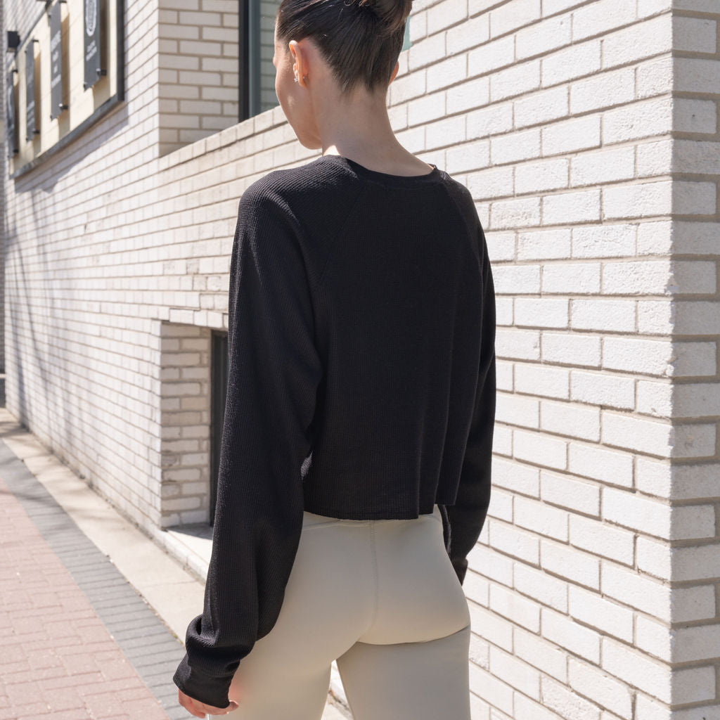 Waffle Crop Jersey Top in Black
