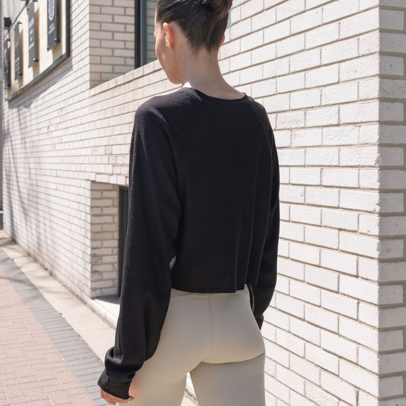 Waffle Crop Jersey Top in Black