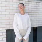 Waffle Crop Jersey Top in Cream