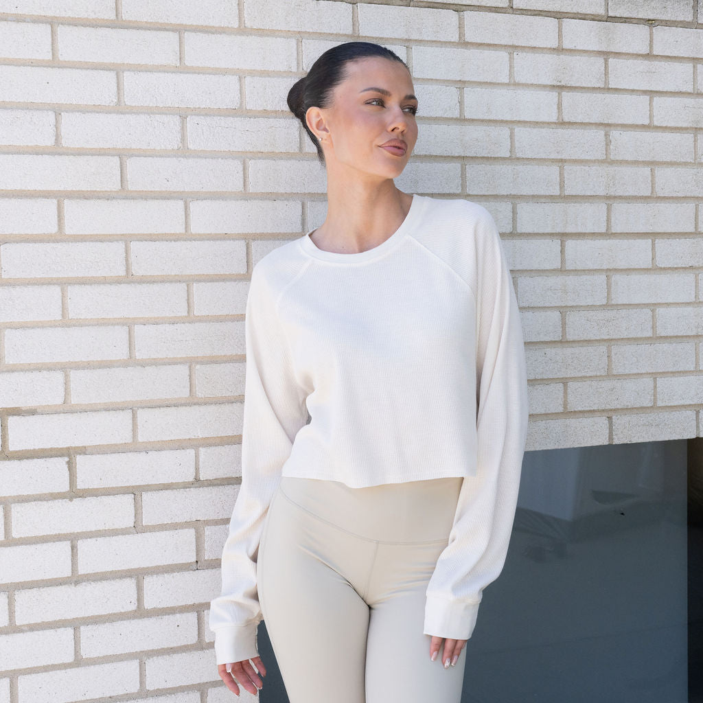Waffle Crop Jersey Top in Cream