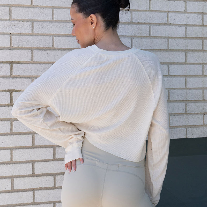 Waffle Crop Jersey Top in Cream