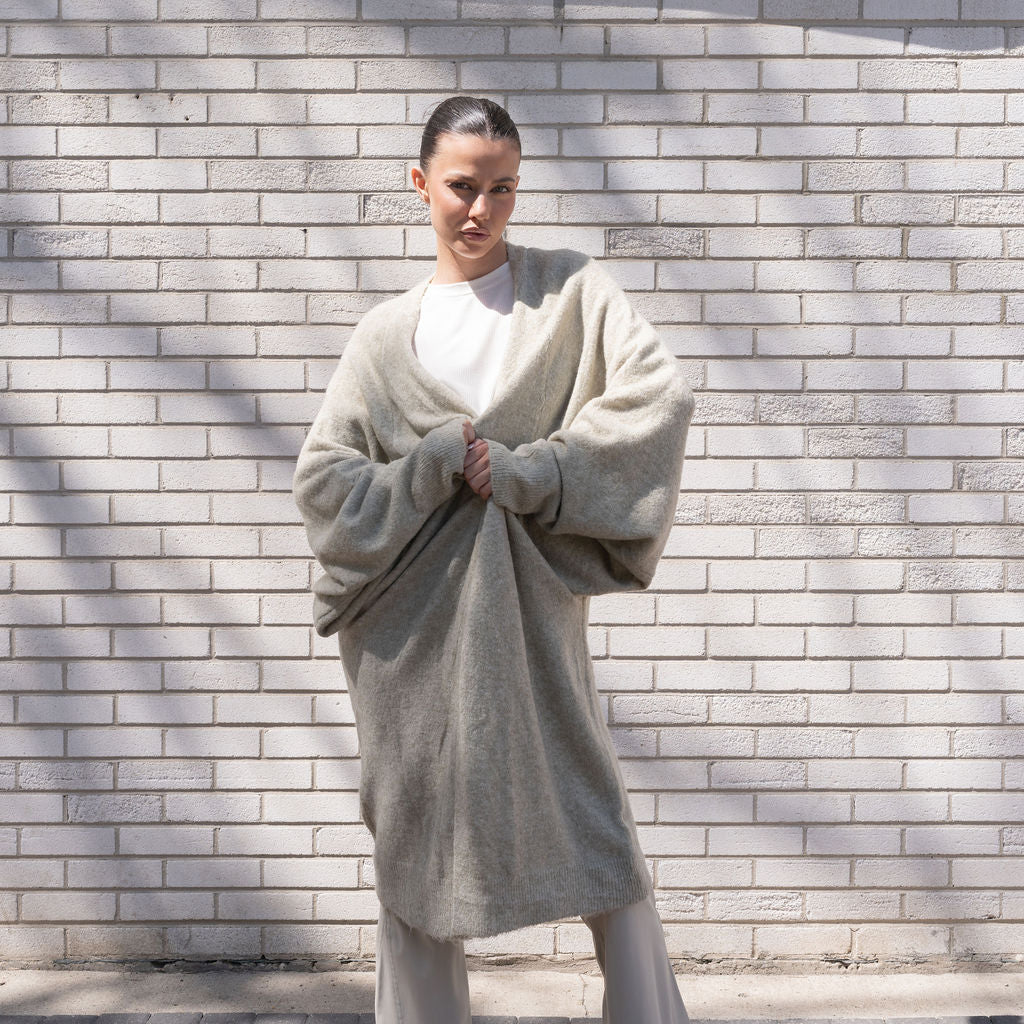 TWO TONED, SOFT KNIT BATWING CARDIGAN