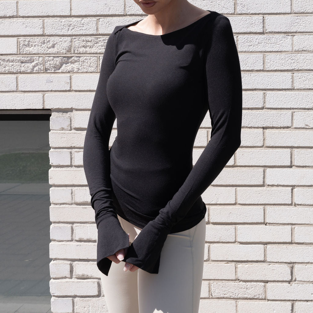 Long Sleeve Boatneck Top With Slit Sleeve