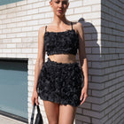 Rose appliqué Skirt Set in Black